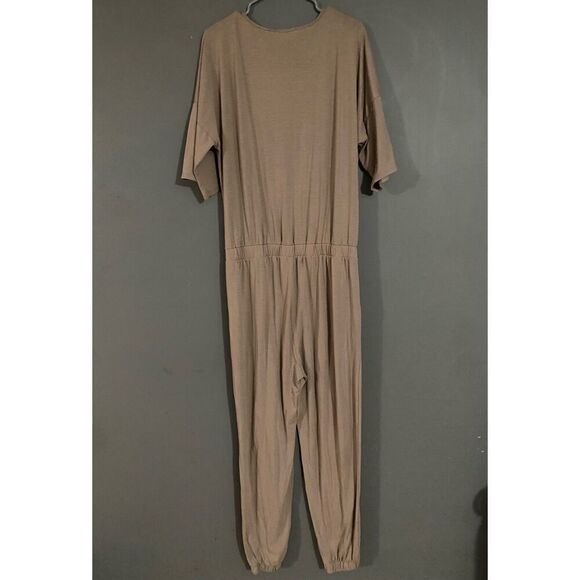 Zenana Plus Size Jogger Jumpsuit Brown Long Sleeve Elastic Waist Chic 1X - Picture 7 of 9